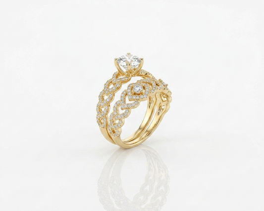 Golden Blossom Marquise Ring – Luxury Adjustable Double-Band Design